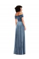 Compre Azul polvoriento línea A Hombros Descubiertos Terciopelo Elástico Largo Vestidos de dama de honor / Vestidos de fiesta