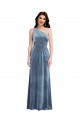 Compre Azul polvoriento línea A Hombros Descubiertos Terciopelo Elástico Largo Vestidos de dama de honor / Vestidos de fiesta