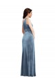 Compre Azul polvoriento línea A Hombros Descubiertos Terciopelo Elástico Largo Vestidos de dama de honor / Vestidos de fiesta