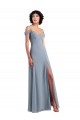 Compre Azul polvoriento línea A Hombros Descubiertos Tirantes espagueti Gasa Largo Vestidos de dama de honor
