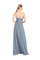 Compre Azul polvoriento línea A Hombros Descubiertos Tirantes espagueti Gasa Largo Vestidos de dama de honor