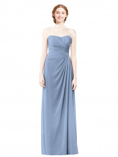 Compre Azul polvoriento línea A Sin tirantes Gasa Largo Vestidos de dama de honor