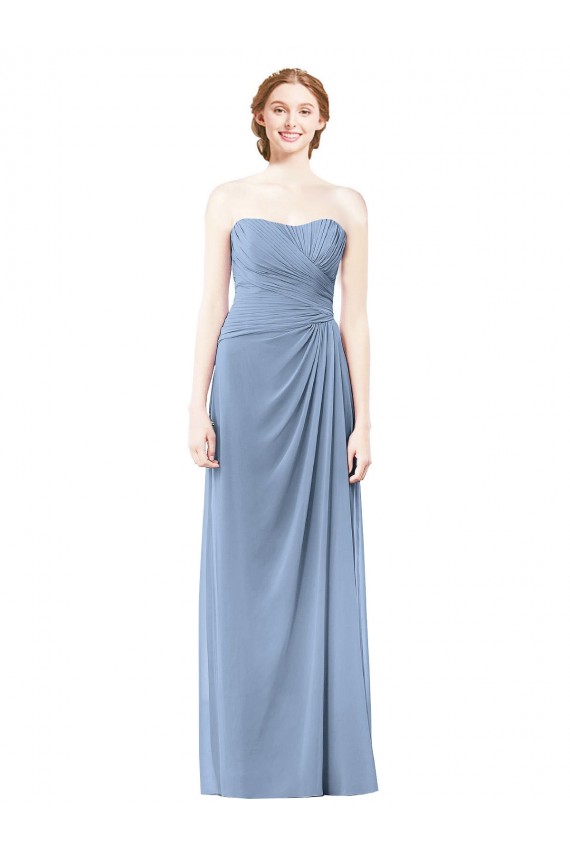 Compre Azul polvoriento línea A Sin tirantes Gasa Largo Vestidos de dama de honor