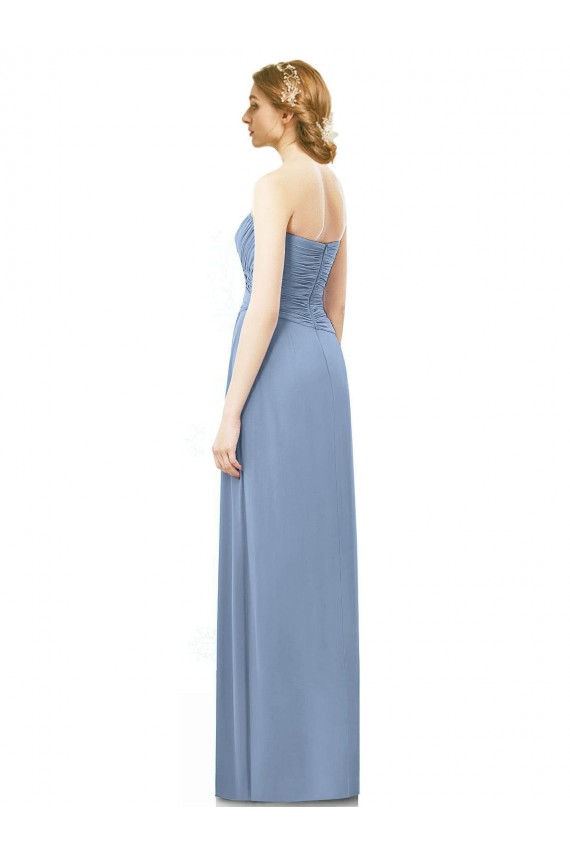 Compre Azul polvoriento línea A Sin tirantes Gasa Largo Vestidos de dama de honor