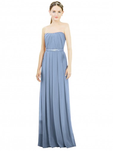 Compre Azul polvoriento línea A Sin tirantes Gasa Largo Vestidos de dama de honor