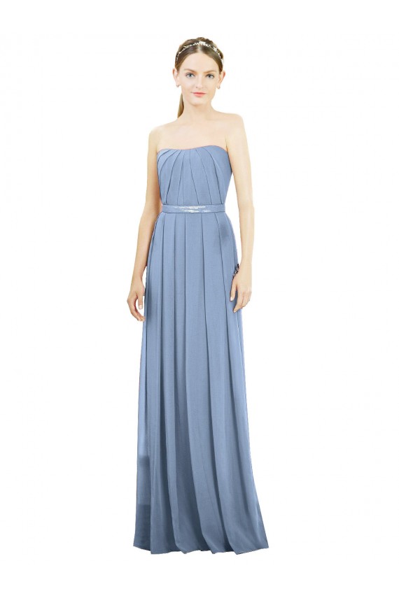Compre Azul polvoriento línea A Sin tirantes Gasa Largo Vestidos de dama de honor