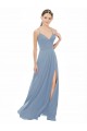 Compre Azul polvoriento línea A Tirantes espagueti Cuello en V Gasa Encaje Largo Vestidos de dama de honor