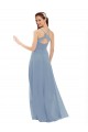Compre Azul polvoriento línea A Tirantes espagueti Cuello en V Gasa Encaje Largo Vestidos de dama de honor