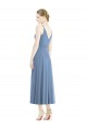 Compre Azul polvoriento línea A Tirantes espagueti Gasa Corto Vestidos de dama de honor