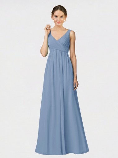 Compre Azul polvoriento línea A Tirantes espagueti Gasa Largo Vestidos de dama de honor