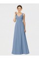 Compre Azul polvoriento línea A Tirantes espagueti Gasa Largo Vestidos de dama de honor