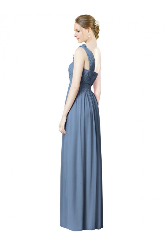 Compre Azul polvoriento línea A Un Hombre Gasa Largo Vestidos de dama de honor