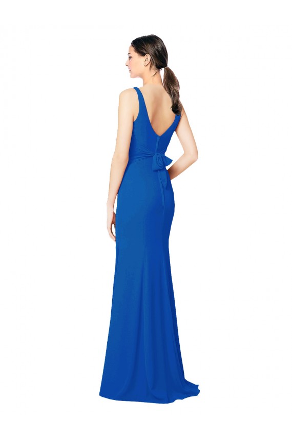 Compre Azul real Cubierta Cuello de Corazón Gasa Largo Vestidos de dama de honor