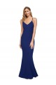 Compre Azul real Cubierta Cuello en V Crepé Elástico Largo Formales Vestidos de dama de honor / Vestidos de fiesta