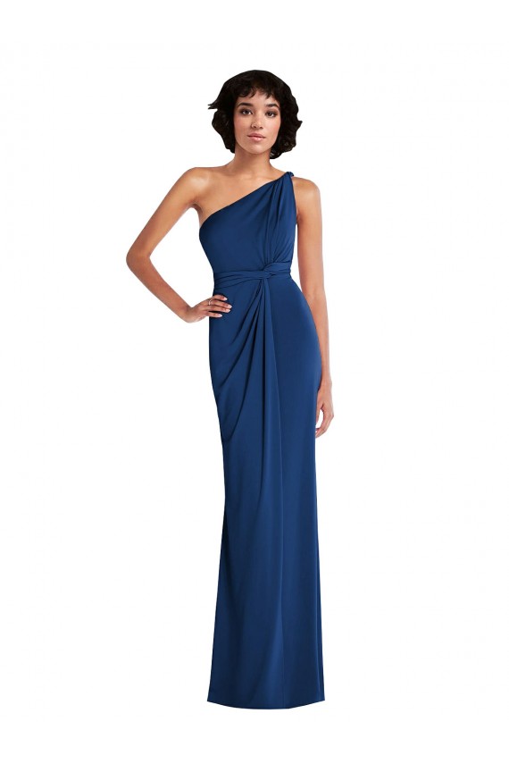 Compre Azul real Cubierta Un Hombre Spandex Largo Vestidos de dama de honor / Vestidos de fiesta