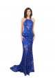 Compre Azul real Sirena Cuello Alto Encaje Largo Vestidos de dama de honor / Vestidos de fiesta