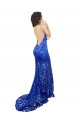 Compre Azul real Sirena Cuello Alto Encaje Largo Vestidos de dama de honor / Vestidos de fiesta
