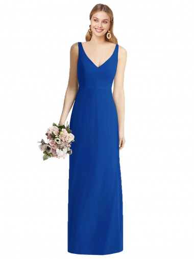 Compre Azul real Sirena Cuello de Corazón Sin tirantes Gasa Largo Vestidos de dama de honor