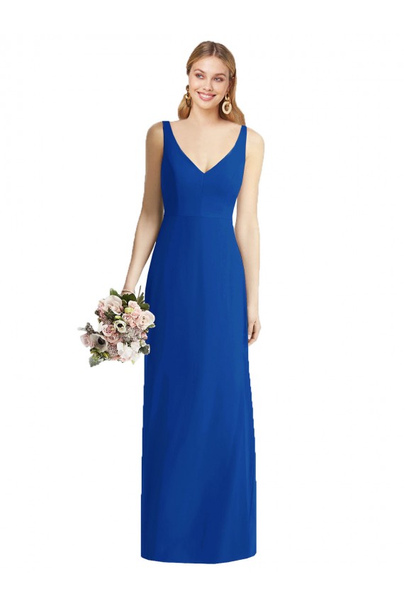 Compre Azul real Sirena Cuello de Corazón Sin tirantes Gasa Largo Vestidos de dama de honor
