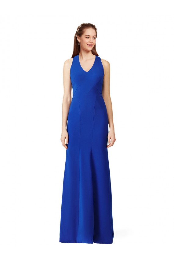 Compre Azul real Sirena Cuello en V Crepé Elástico Largo Formales Vestidos de dama de honor / Vestidos de fiesta
