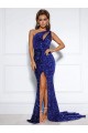 Compre Azul real Sirena Un Hombre Cola corte Lentejuelas Terciopelo Largo Vestidos de fiesta