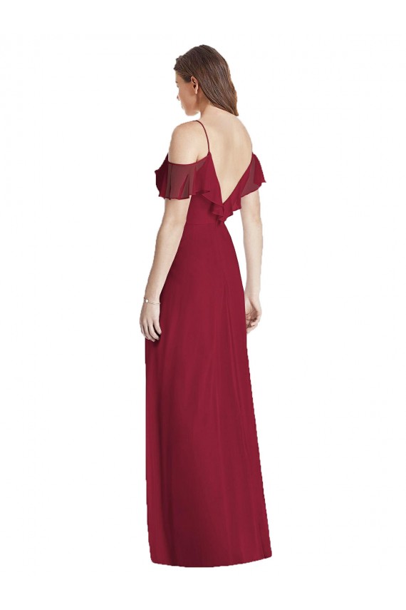 Compre Azul real Trompeta Tirantes espagueti Cuello en V Gasa Largo Vestidos de dama de honor