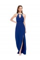 Compre Azul real línea A Cuello Alto Gasa Largo Vestidos de dama de honor