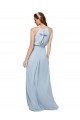 Compre Azul real línea A Cuello Alto Gasa Largo Vestidos de dama de honor