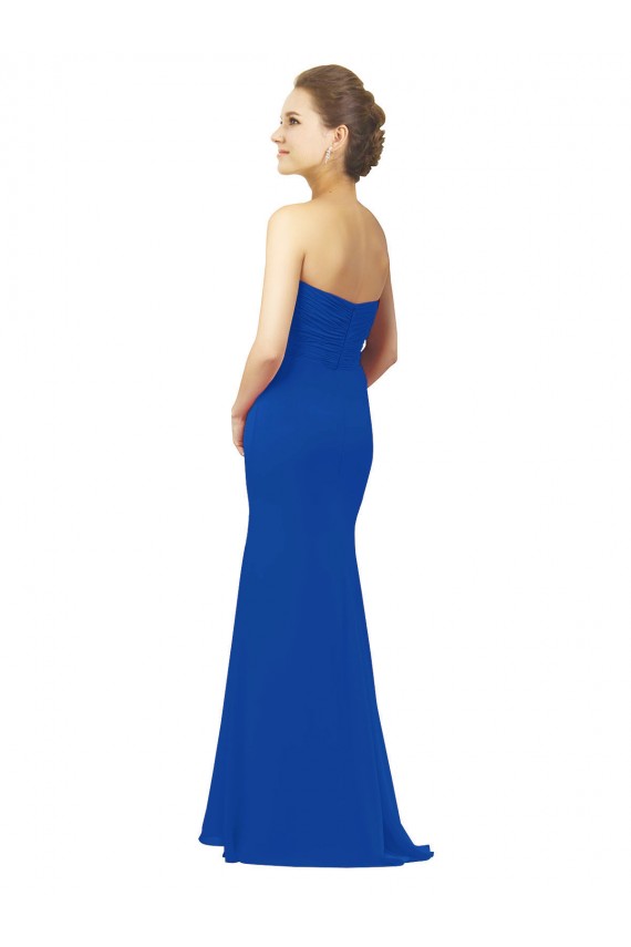 Compre Azul real línea A Cuello de Corazón Gasa Largo Vestidos de dama de honor