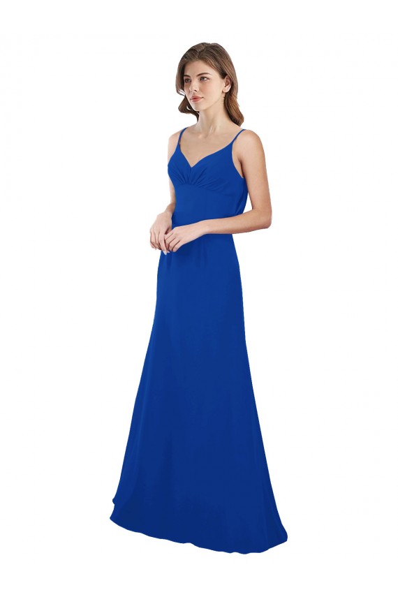 Compre Azul real línea A Cuello de Corazón Gasa Largo Vestidos de dama de honor