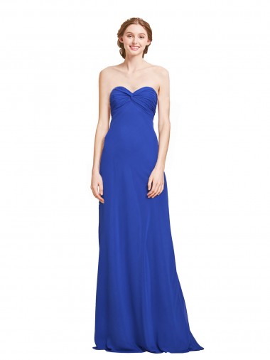 Compre Azul real línea A Cuello de Corazón Gasa Largo Vestidos de dama de honor