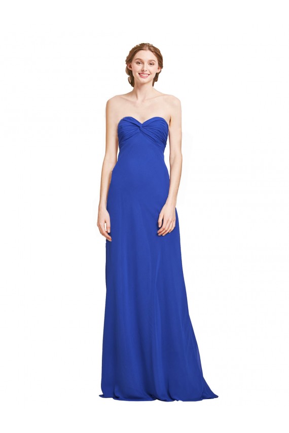 Compre Azul real línea A Cuello de Corazón Gasa Largo Vestidos de dama de honor