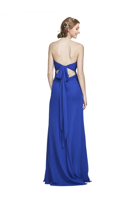 Compre Azul real línea A Cuello de Corazón Gasa Largo Vestidos de dama de honor