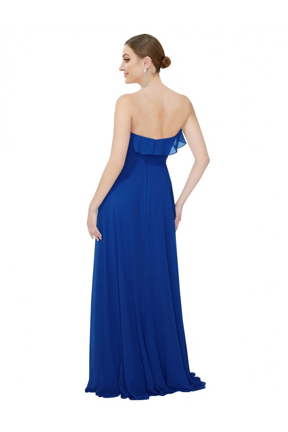Compre Azul real línea A Cuello de Corazón Sin tirantes Gasa Largo Vestidos de dama de honor