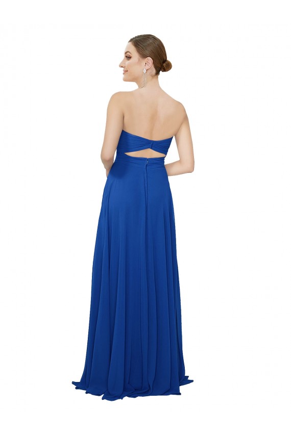 Compre Azul real línea A Cuello de Corazón Sin tirantes Gasa Largo Vestidos de dama de honor