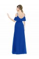 Compre Azul real línea A Cuello en V Gasa Largo Asimétrico Vestidos de dama de honor