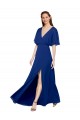 Compre Azul real línea A Cuello en V Gasa Largo Vestidos de dama de honor