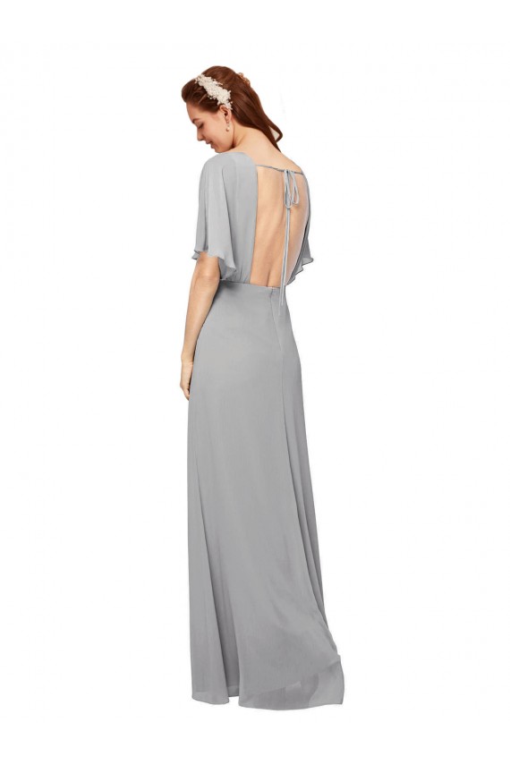 Compre Azul real línea A Cuello en V Gasa Largo Vestidos de dama de honor