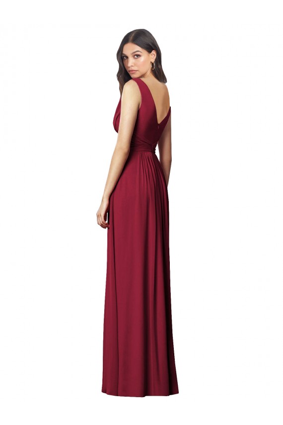 Compre Azul real línea A Cuello en V Gasa Largo Vestidos de dama de honor