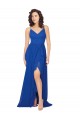 Compre Azul real línea A Cuello en V Gasa Largo Vestidos de dama de honor