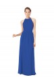 Compre Azul real línea A Halter Gasa Largo Vestidos de dama de honor