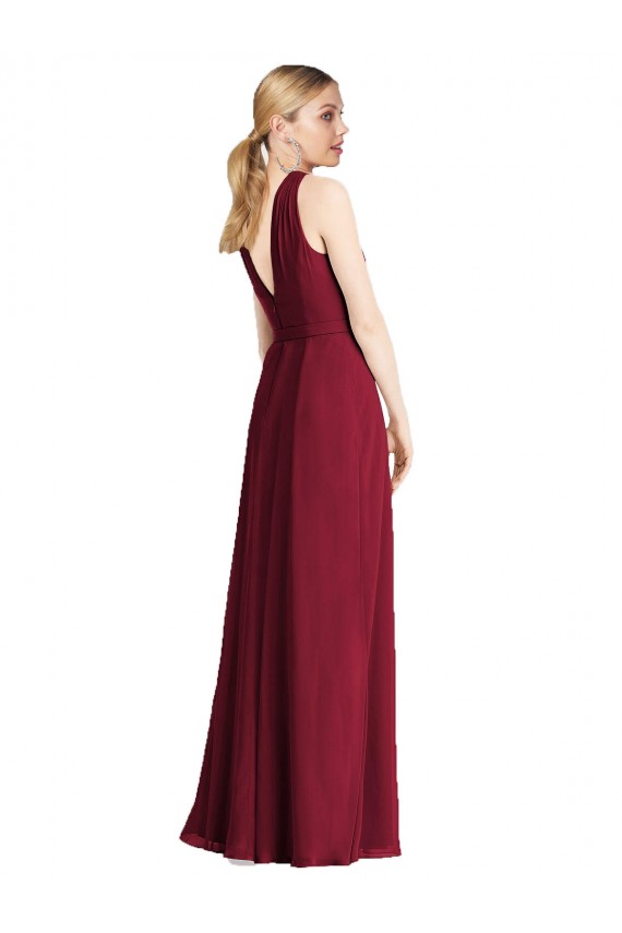 Compre Azul real línea A Halter Gasa Largo Vestidos de dama de honor