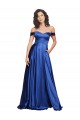 Compre Azul real línea A Hombros Descubiertos Barrer tren Satén elástico Largo Formales Vestidos de dama de honor / Vestidos de fiesta