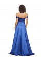 Compre Azul real línea A Hombros Descubiertos Barrer tren Satén elástico Largo Formales Vestidos de dama de honor / Vestidos de fiesta