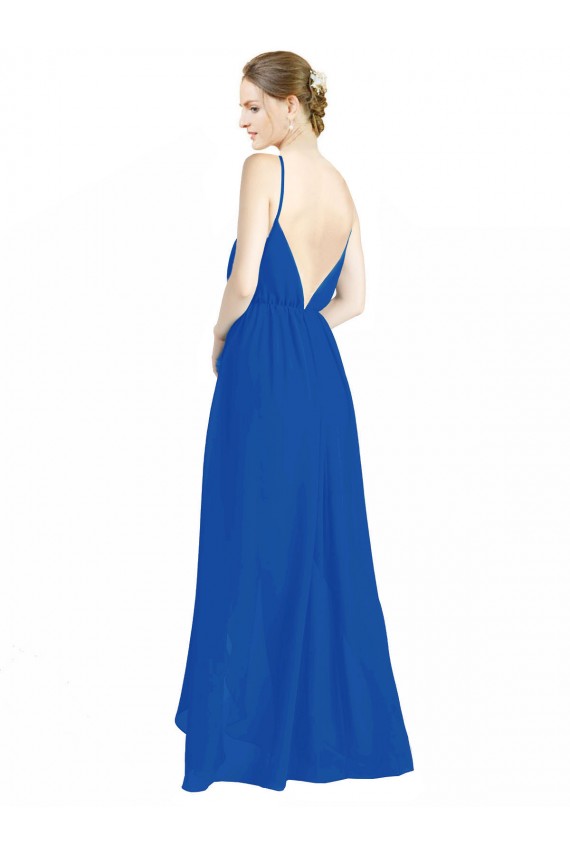 Compre Azul real línea A Tirantes espagueti Cuello en V Gasa Largo Vestidos de dama de honor