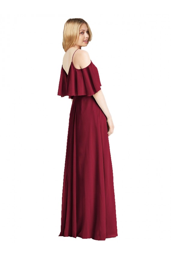 Compre Azul real línea A Tirantes espagueti Cuello en V Gasa Largo Vestidos de dama de honor