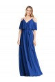 Compre Azul real línea A Tirantes espagueti Cuello en V Gasa Largo Vestidos de dama de honor