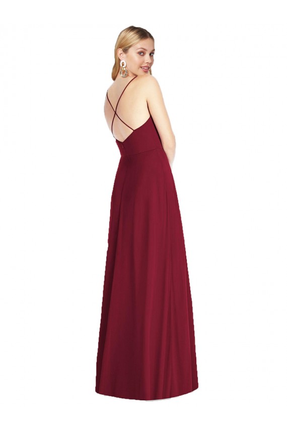 Compre Azul real línea A Tirantes espagueti Cuello en V Gasa Largo Vestidos de dama de honor