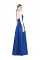 Compre Azul real línea A Tirantes espagueti Cuello en V Satén Largo Vestidos de dama de honor