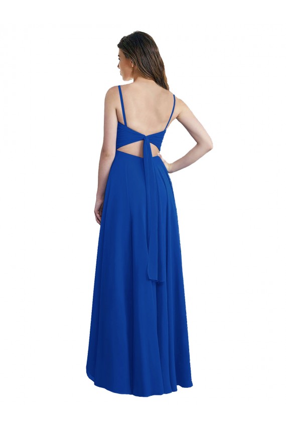 Compre Azul real línea A Tirantes espagueti Gasa Largo Asimétrico Vestidos de dama de honor